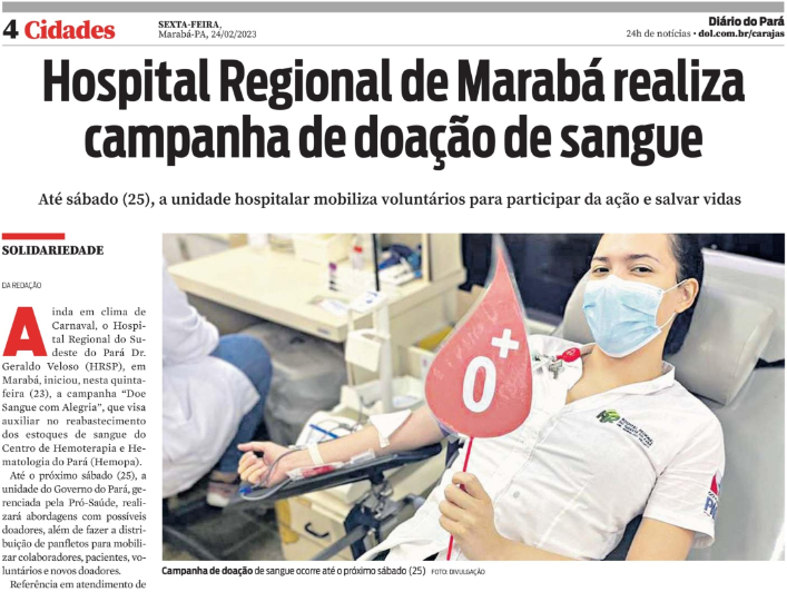 Jornal Diário Do Pará Impresso Hospital Regional De Marabá Realiza Campanha De Doação De 9636